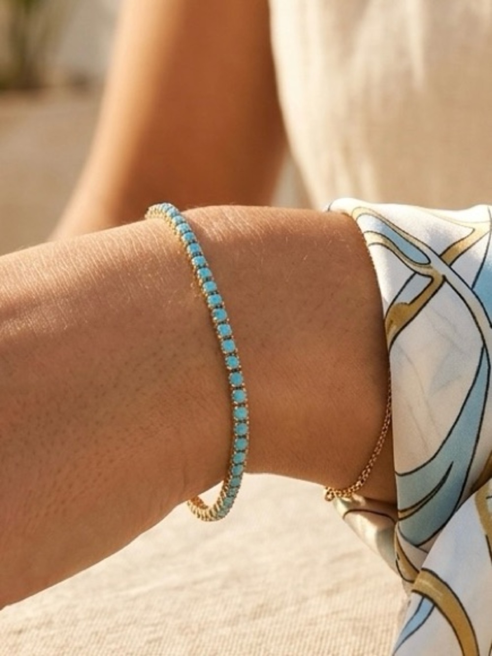 14K Gold Plated Turquoise CZ Tennis Bracelet | Dainty Summer Jewelry